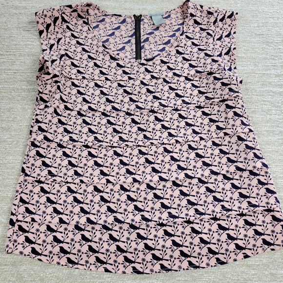 Charlotte Russe Bird Top Womens Small Pink Blue Pleated Back Zipper Round Neck - Picture 11 of 13